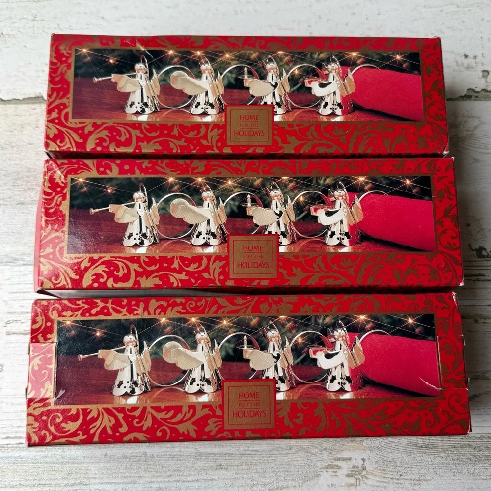 Vintage Silverplate Napkin Rings Angels Playing Instruments Holiday Table Decor